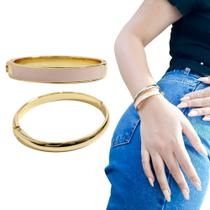Kit 2 Bracelete Feminino Grosso Dourado E Rosa Semijoia Kit 2 Bracelete Feminino Grosso Dourado E Rosa Semijoia