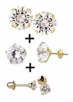 Kit 2 Brincos Ouro 18k 750 Ponto Luz Zirconia 4m E 6mm