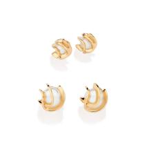 Kit 2 brincos rommanel banhado ouro 18k feminino 1 e 2 furo pequeno pérola 527389 Kit 2 brincos rommanel banhado ouro 18k feminino 1 e 2 furo pequeno pérola 527389