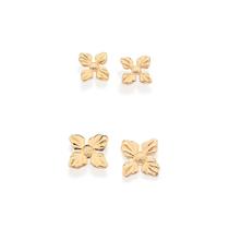 Kit 2 brincos rommanel banhado ouro 3x 24k 18k e 22k feminino flor pequenos 1 e 2 furo 527336 Kit 2 brincos rommanel banhado ouro 3x 24k 18k e 22k feminino flor pequenos 1 e 2 furo 527336
