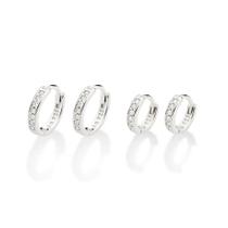 Kit 2 brincos rommanel prata 925 feminino 1 e 2 furo argola pequena cravejada pedra zircônias 820171