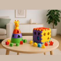 Kit 2 Brinquedo Educativo Bebe Didático Encaixe Infantil