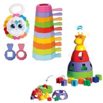 Kit 2 Brinquedo Educativo Encaixar Empilhar Bebê 1 ano Presente Menino Menina Criança Didatico Cubo - Mercotoys