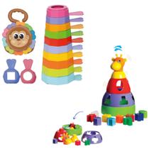 Kit 2 Brinquedo Educativo Encaixar Empilhar Bebê 1 ano Presente Menino Menina Criança Didatico - Mercotoys