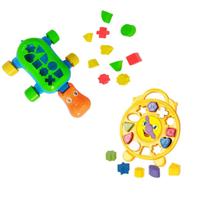 Kit 2 Brinquedo Hipopotamo Didatico C/Formas Geometricas Relogio Infantil Educativo Interativo - Divplast