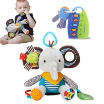 Kit 2 Brinquedo Pelúcia Mobile Elefante E Chave Musical Bebê