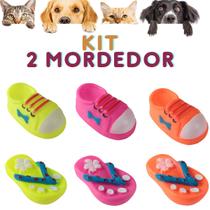 Kit 2 Brinquedo Pet Mordedor Chinelo e Sapato c/ Som Cachorro