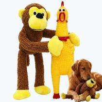 Kit 2 Brinquedo Pet Pelucia Macaco Frango Galinha Grande 40cm Cão Cachorro Kit 2 Brinquedo Pet Pelucia Macaco Frango Galinha Grande 40cm Cão Cachorro