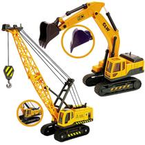 Kit 2 Brinquedo Trator Escavadeira Obra Guindaste Articulado