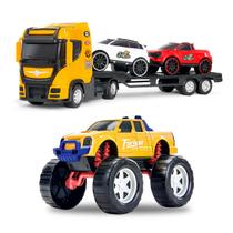 Kit 2 Brinquedos Caminhonete Pick-up e Caminhão Reboque Infantil