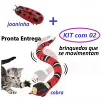Kit 2 Brinquedos Cobra + Joaninha Interativo PET Gato Cão Cachorro Animais de Estimação Brincadeira