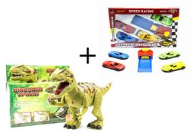 Kit 2 Brinquedos Dinossauro Movimento+ Carrinho com Lançador