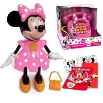 Kit 2 Brinquedos Elka Boneca Minnie Conta História e Telefone Sonoro Infantil Musical com Revista de Colorir Presente
