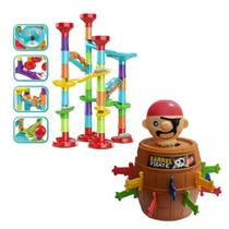 Kit 2 brinquedos infantis, 1 Pista Labirinto 50 Peças Com Bolinhas De Gude e Barril do Pirata