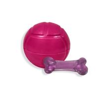 Kit 2 brinquedos para pet bola maciça + osso grande rosa