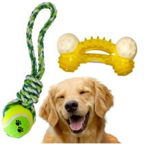 KIT 2 Brinquedos Pet interativos para Cães Osso de Nylon Mordedor puxador Bola Corda