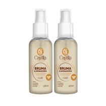 Kit 2 Brumas Gold Castilla 120mL Glow Dourado, Hidratação, Fixação e Nutrição com Pêssego Kit 2 Brumas Gold Castilla 120mL Glow Dourado, Hidratação, Fixação e Nutrição com Pêssego