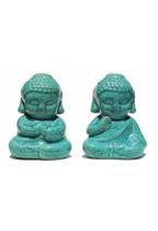 Kit 2 Buda Hindu Tibetano Tailandês Em Cerâmica Azul 17cm