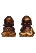 Kit 2 Buda Hindu Tibetano Tailandês Em Cerâmica Dourado 17cm Kit 2 Buda Hindu Tibetano Tailandês Em Cerâmica Dourado 17cm