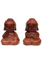 Kit 2 Buda Hindu Tibetano Tailandês Em Cerâmica Marrom 17cm - FWB