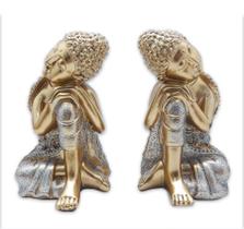 Kit 2 Buda Tailandês Meditando Dourando Brilhante 13 cm