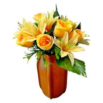 Kit 2 Buque Lirios e Rosas Luxo Galho 12 Flores Decor - Tiger Gifts