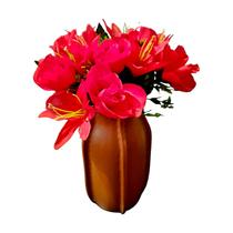 Kit 2 Buque Lirios e Rosas Luxo Galho 12 Flores Vermelha