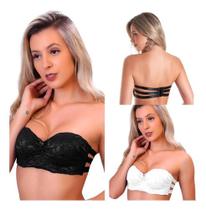 Kit 2 Bustiê Bojo Renda Elástico Triplo Top sem alças
