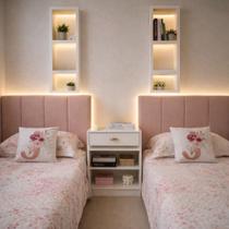 Kit 2 Cabeceiras Estofadas Veludo 90cm Isis Cama Solteiro Infantil Menina
