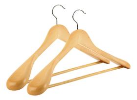 Kit 2 Cabide De Madeira Com Ombreira Adulto Roupa Ordene