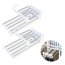 Kit 2 Cabide Dobrável Multifuncional Roupa Calça Inox 5 Divisórias