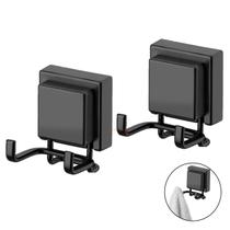 Kit 2 Cabide Gancho Duplo Multiuso Com Ventosa Para Toalhas Objetos Utensílios Banheiro Preto Fosco - Future