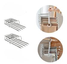 KIT 2 Cabide Multifuncional Organizador 5 Alças Aço Guarda Roupas Calças