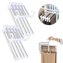 Kit 2 Cabide Multiuso Para Calças Organizador Em Aço Inox 5 Divisórias