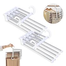 Kit 2 Cabide Para Calças 5 Em 1 Retrátil Organizador Multifuncional Inox