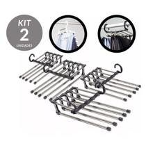 Kit 2 Cabide Retrátil Inox para Calças - 5 Divisórias Reforçadas