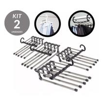Kit 2 Cabide Retrátil Inox para Calças - 5 Divisórias Reforçadas Kit 2 Cabide Retrátil Inox para Calças - 5 Divisórias Reforçadas