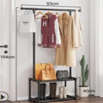 Kit 2 cabideiro arara roupa 2 prateleiras sapateira organizador varal guarda roupa loja quarto luxo