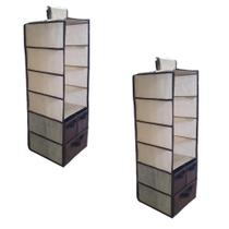 Kit 2 Cabideiro com 3 Caixas Tecido e Alça Marrom Para Closet Armarios Kit 2 Cabideiro com 3 Caixas Tecido e Alça Marrom Para Closet Armarios