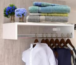 Kit 2 Cabideiro de Parede Closet Arara de Roupas Quarto MDF Branco -