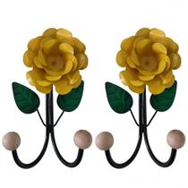 Kit 2 Cabideiro Flor Dois Ganchos Em Ferro 21cm