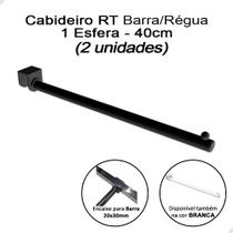 Kit 2 Cabideiro Rt C/ Esfera 40cm Barra Régua 20x30mm Loja Preto
