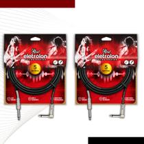 Kit 2 Cabo P10 Mono Para P10 Mono 90º Graus Violão Guitarra Baixo 5m Metros - Pulse Eletrolon