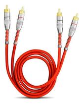 Kit 2 cabo rca blindado vermelho 1m e-tech para som automotivo