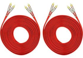 Kit 2 cabo rca blindado vermelho 5m e-tech para som automotivo