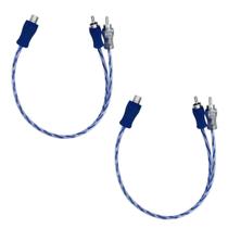 Kit 2 Cabo RCA Blindado Y Ouro Espiral Som Automotivo Módulo Injetado Azul Plug Metal 2M/1F Fio 4mm - 20cm