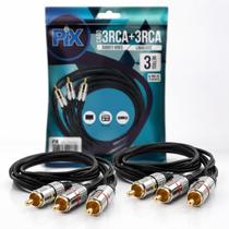 Kit 2 Cabo RCA Fitz 3 Metros com 3 Plugs Metálicos de Áudio e Vídeo Durável Kit 2 Cabo RCA Fitz 3 Metros com 3 Plugs Metálicos de Áudio e Vídeo Durável