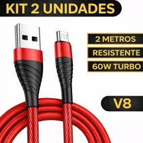 Kit 2 Cabos Carregador 2 Metros Micro USB V8 Original Inova