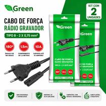 Kit 2 Cabos de Força Tipo 8 1,5 Metros para Rádio Gravador 2x0,75mm Preto Kit 2 Cabos de Força Tipo 8 1,5 Metros para Rádio Gravador 2x0,75mm Preto