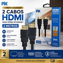 Kit 2 Cabos HDMI 2m Premium Gold Certificado High Speed 4K HDR Ethernet Banhado a Ouro